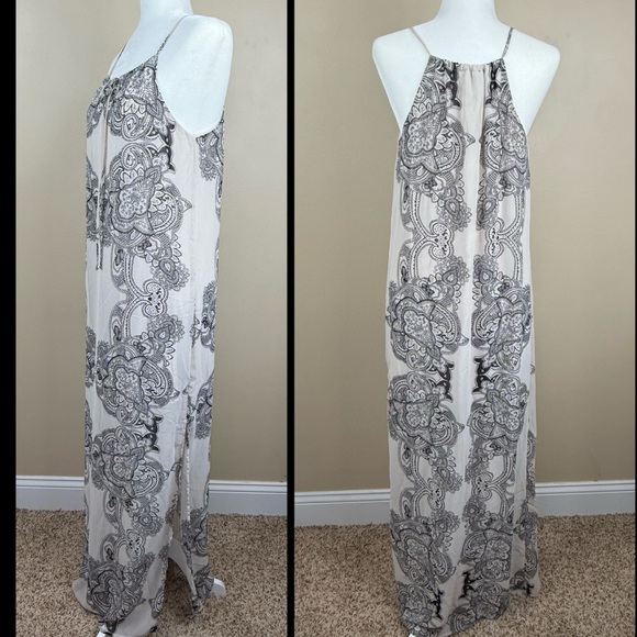 Lumiere Paisley Maxi Dress Small Black Cream Boho - Picture 2 of 6